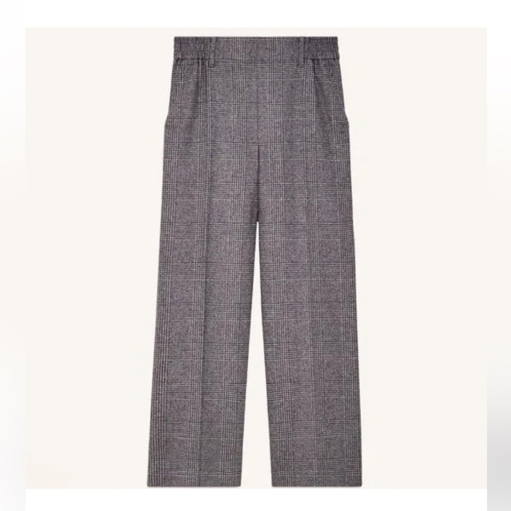 Aritzia Wilfred plaid grey wool trousers elastic waist